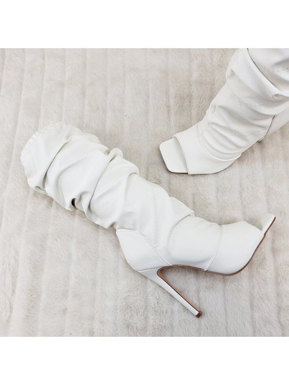Bone White Square toe Scrunch Slouch Mid Calf Boots Vic Hottest Seller Size 11 - Picture 2 of 11